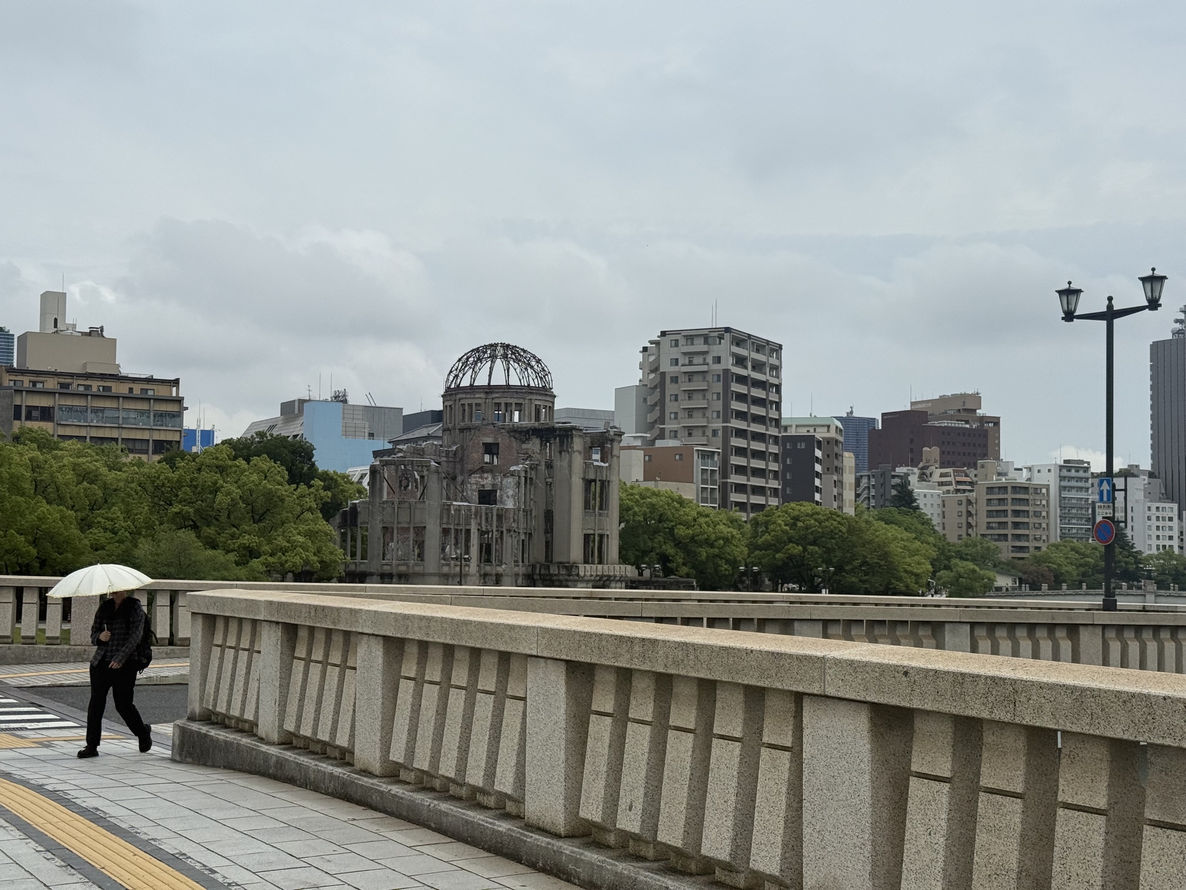 The Atomic Bomb Dome seen from Aioi Bridge in central Hiroshima
